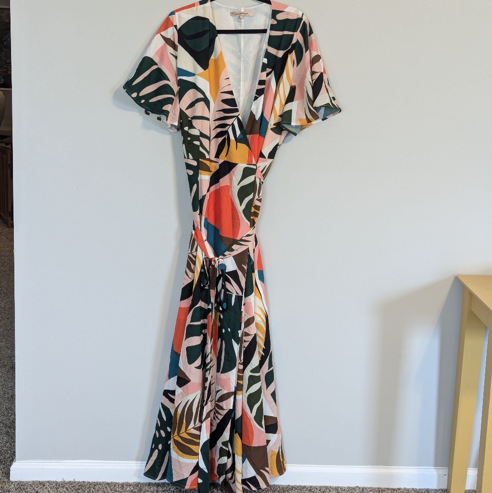 Hutch Anthropologie Tropical Leaf Print Wrap Maxi Dress